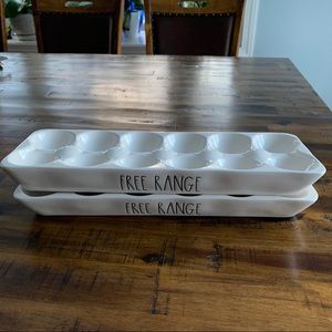 Rae Dunn Free Range Ceramic Egg Holder Set of 2